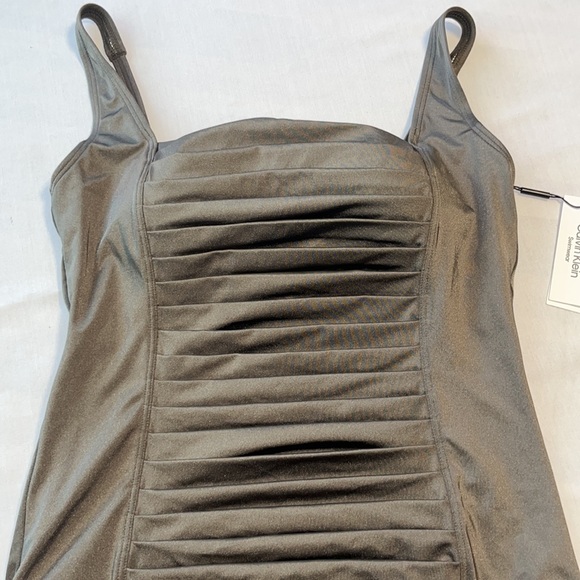 Calvin Klein Pleated One Piece Swimsuit, Bronze, 16 - Picture 4 of 10
